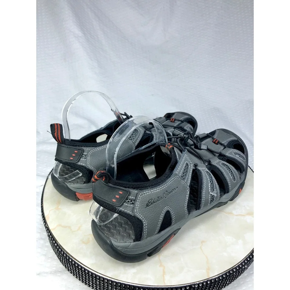 Eddie Bauer Troy Leather Sport Sandals Mens 12 Gray Bungee Hiking Outdoor Shoes